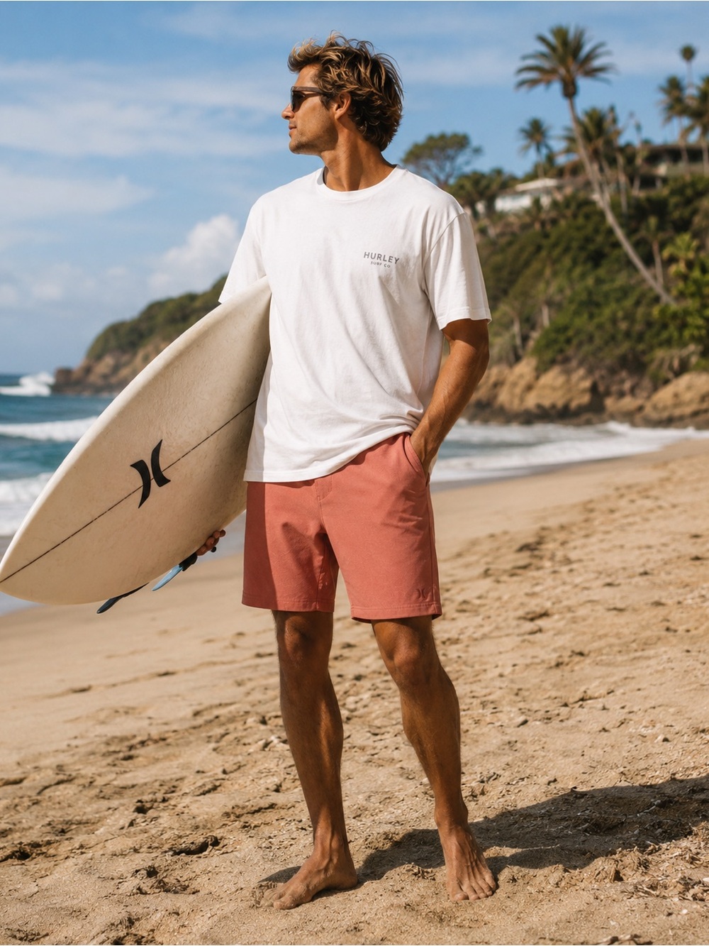 Hurley Phantom Hybrid Walk Shorts Salmon Pink Size 30 NWT Surfcore Beach Summer